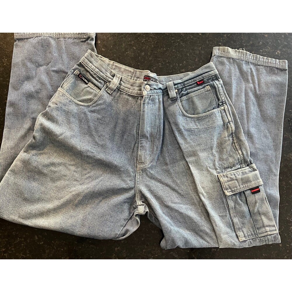 Vintage FUBU Jeans Men 40x34 Blue Denim Baggy Cargo Carpenter Y2K Hip Hop